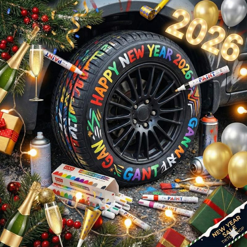 12Pcs 2026 New Year Waterproof Tire Paint Pen Permanent Oil-Based Marker for Car Rims Car Mods Accessories Gift for Men