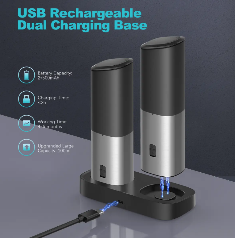 Electric Salt & Pepper Grinder Set, 2Pcs Rechargeable Adjustable Stainless Steel Grinder with Dust Lid & LED Light, One-Hand Operation Kitchen Utensils