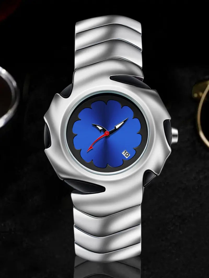 Punk Style Blade Design Quartz Watch – Creative Round Dial, Trendy Casual Wristwatch for Men, All-Match Exquisite Birthday Gift