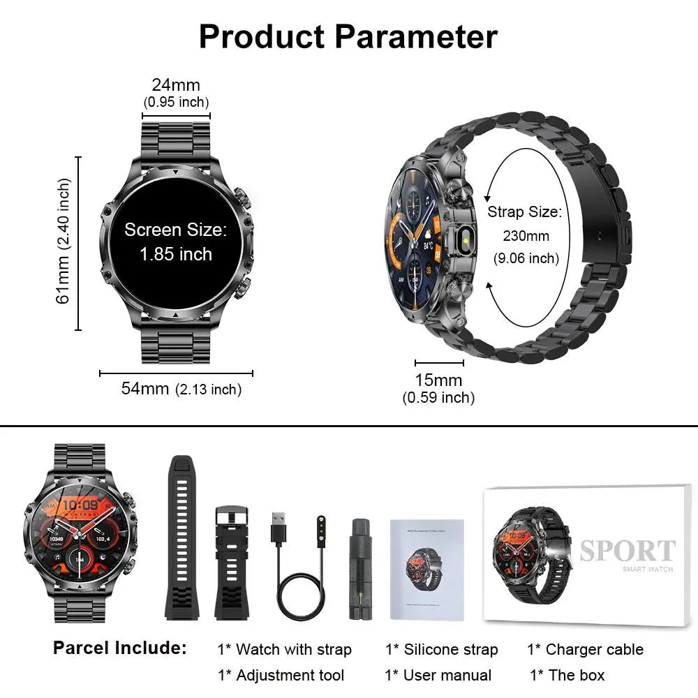 AK75 1.85" Smartwatch with Call Function & Message Reminder – Waterproof Fitness Tracker with Spare Band