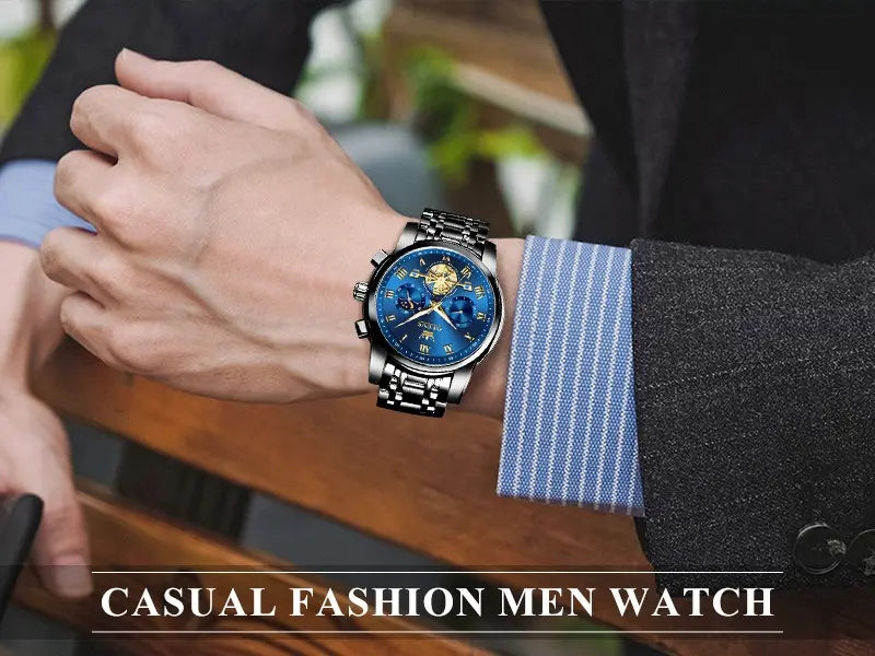 OLEVS G2859 Men's Chronograph Business Dress Quartz Watch – Stainless Steel, Waterproof, Luminous, Date Display, Casual Round Dial
