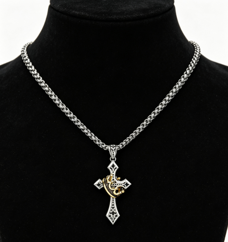 Cash on Delivery – 2 Pack Stainless Steel Crown Cross Necklace for Men and Women – Faith Prayer Accessories, Christian Religious Gift, Durable Daily Wear