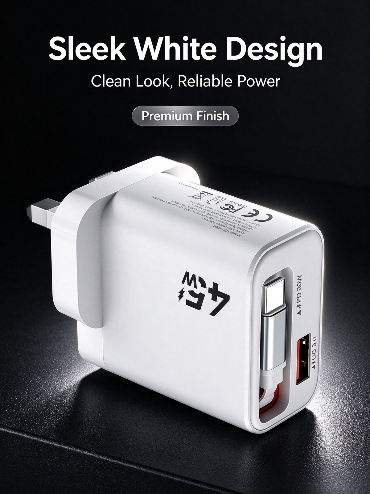 45W Fast Charger with Built-in Cable - Portable Charging Head for Quick Power Delivery
