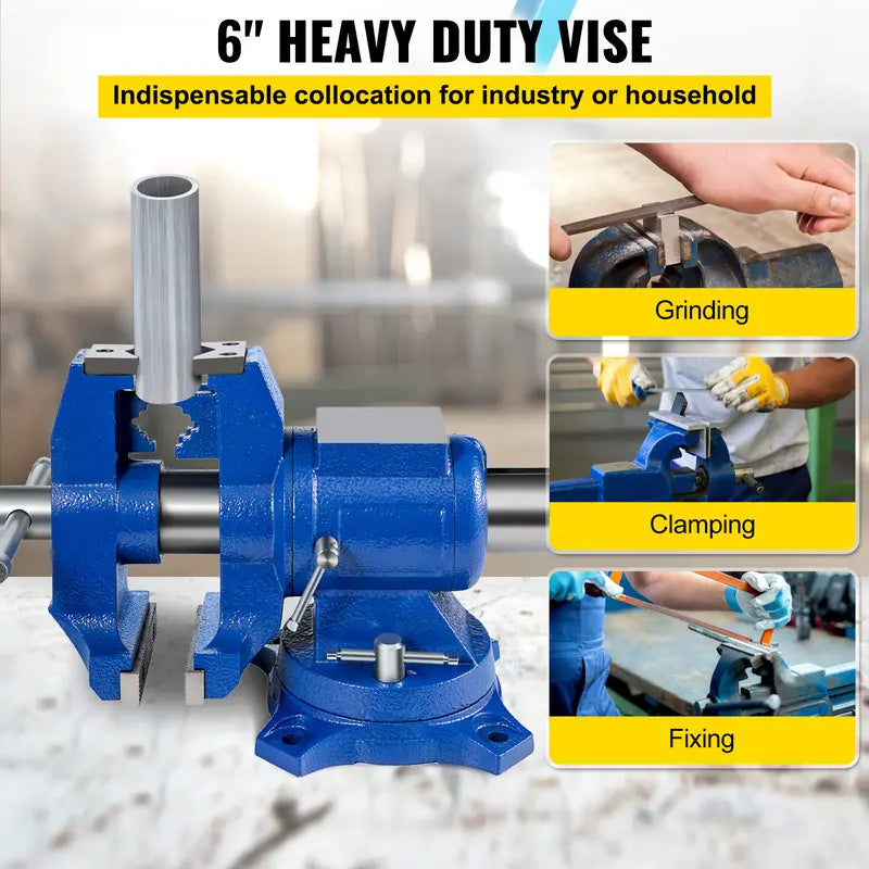 【Summerfinds】VEVOR 5" Heavy Duty Bench Vise Double Swivel Rotating Vise Head/Body Rotates 360°,Pipe Vise Bench Vices 30Kn Clamping Force,for Clamping Fixing Equipment Home or Industrial Use