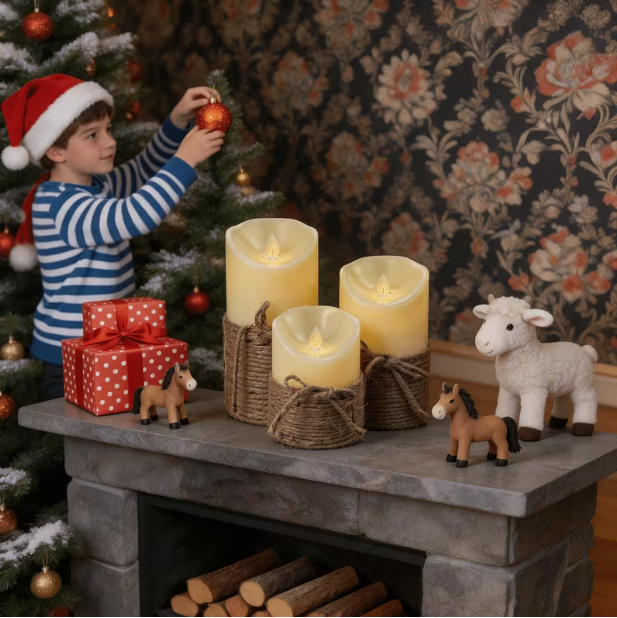 3-Pack Flameless LED Candles with Remote Control – Flickering Warm Light, Hand-Tied Jute Rope, Battery-Powered, for Romantic Atmosphere & Home Decoration