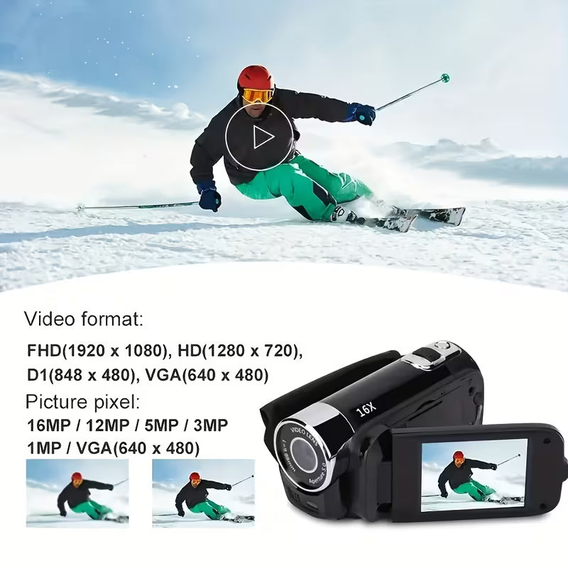 Latest 270° LED Flip Screen Digital Camera, 16x Zoom, 1080P Full HD, 2.7" Display, HD Wide Angle Lens for Outdoor Shooting