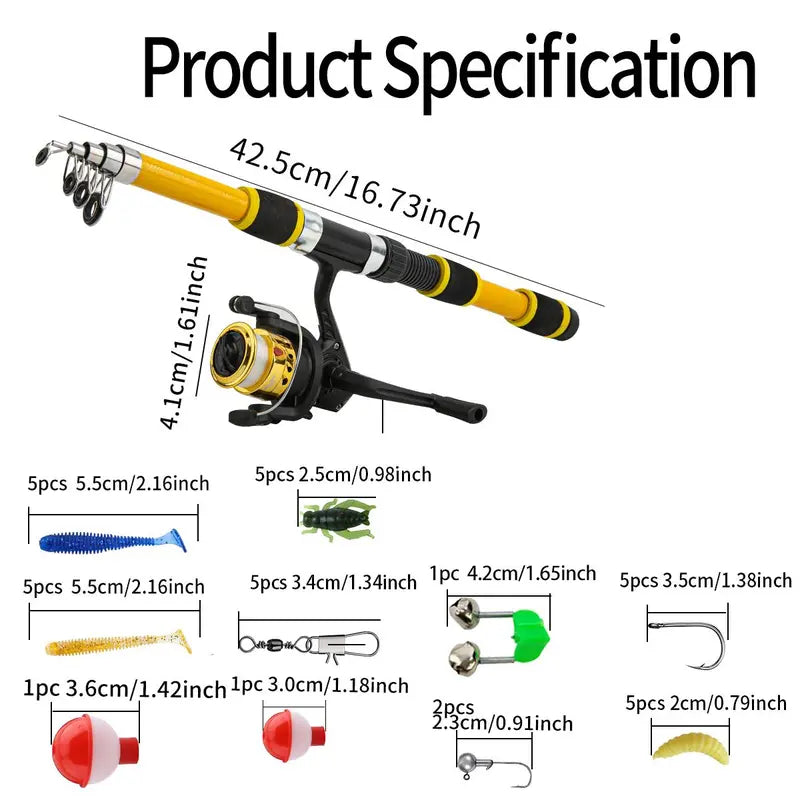 Fishing Rod & Reel Set – 1.8m Telescopic Fishing Rod & Reel Combo with Carrier Bag – Fishing Gear, Outdoor Fishing Accessories, Fishing Tackle Kit, Fishing Equipment & Supplies