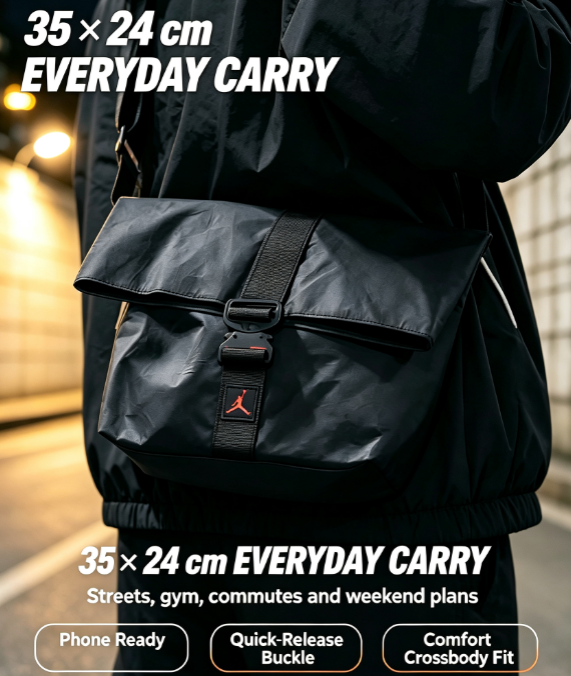 Air Jordan Jumpman Fold Messenger Bag 35x24cm - Water Resistant Crossbody Shoulder Bag