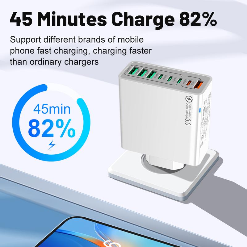 8 in 1 Waterproof Ports USB Fast Charger, Multi-Port Charging Station for Multiple Devices - High-Speed Hub w/Outlet Plug, Portable Wall Adapter for Travel/Home/Office