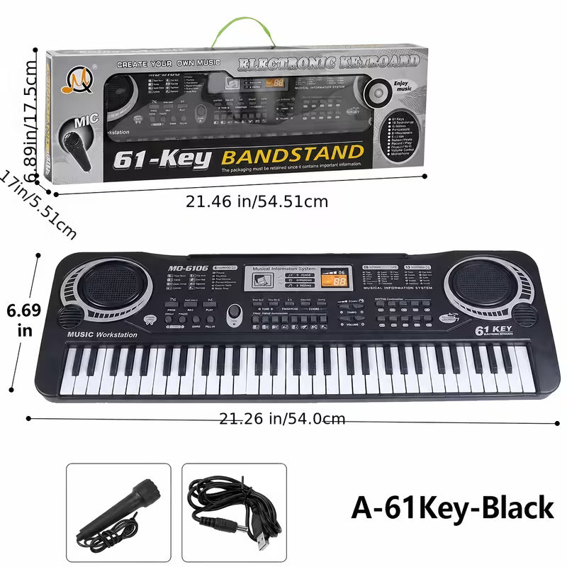 61-Key Electronic Keyboard - Beginner Digital Piano with Multifunctional Music Features