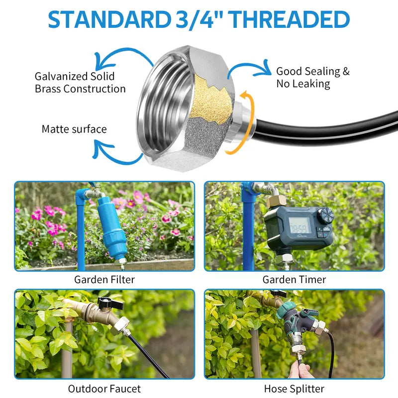 Heavy-Duty Brass Misting Kit - Automatic Cooling and Watering System with 18m (708 Inch) Hose, 3/4" Adapter, Nozzles and Adjustable Flow for Patio and Nursery