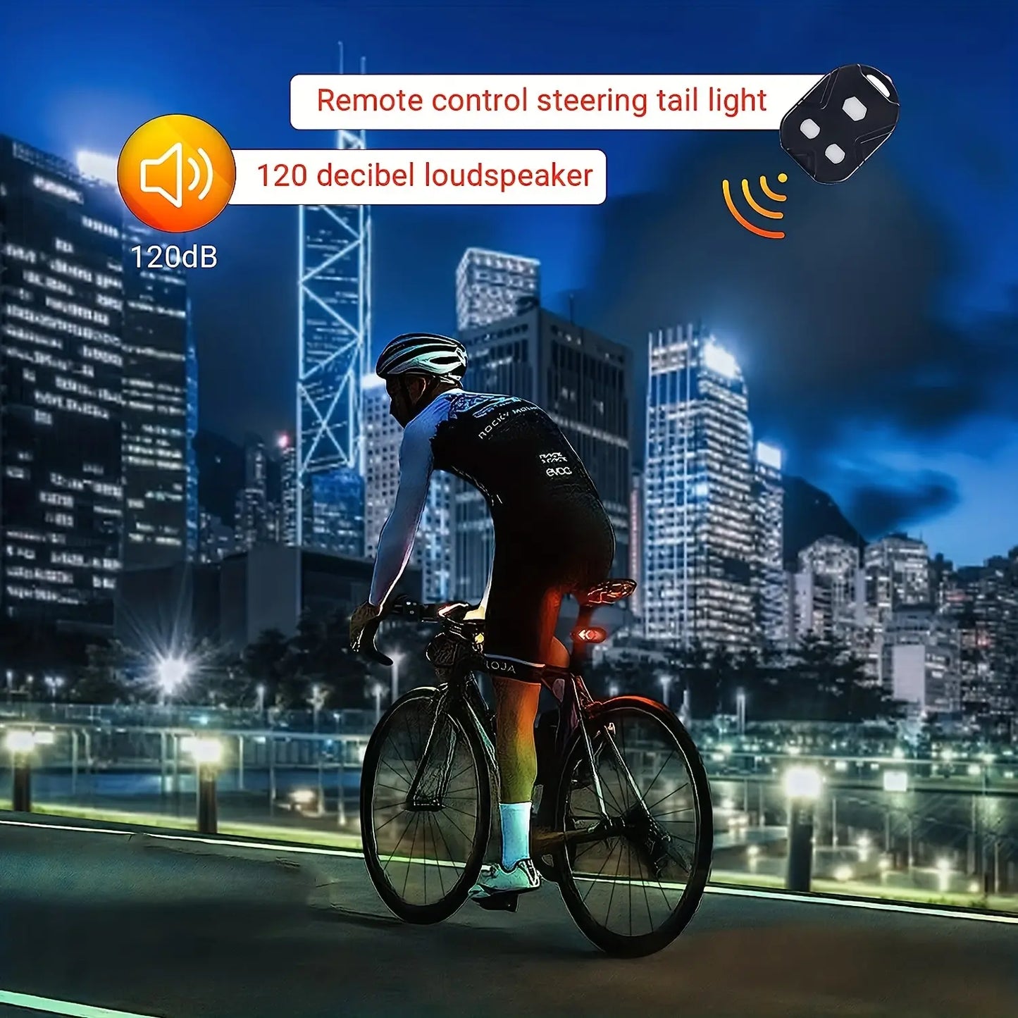 Bicycle Light with Remote Control Turn Signal - USB Rechargeable LED Taillight with Horn, Water Resistant Warning Light for Mountain Night Riding
