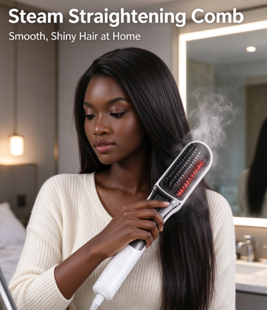 Multifunctional Spray Hair Straightener Brush - 2-in-1 Straighten and Curl with Steam Mist for Frizzy Hair