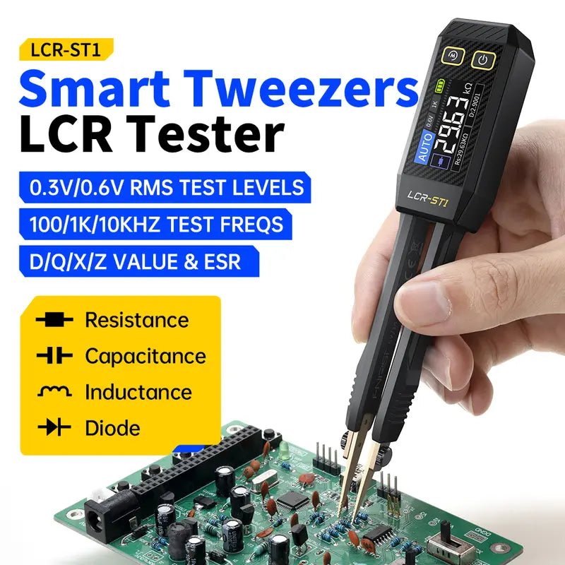 Smart Digital Tweezer Tester – Measures Resistance, Capacitance, Inductance & Diode, 3 Test Frequencies, 2 Test Voltages, Portable Multifunctional Instrument