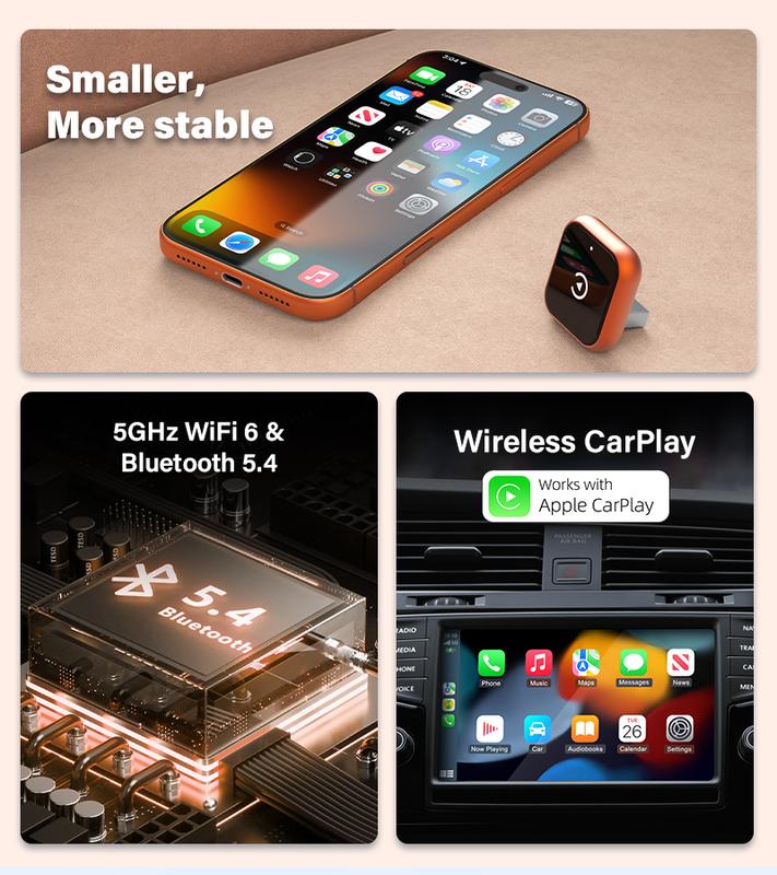 2026 Latest Model 2 in 1 Wireless CarPlay Adapter for Apple & Android Converts Wired to Wireless Fast Connection No Latency