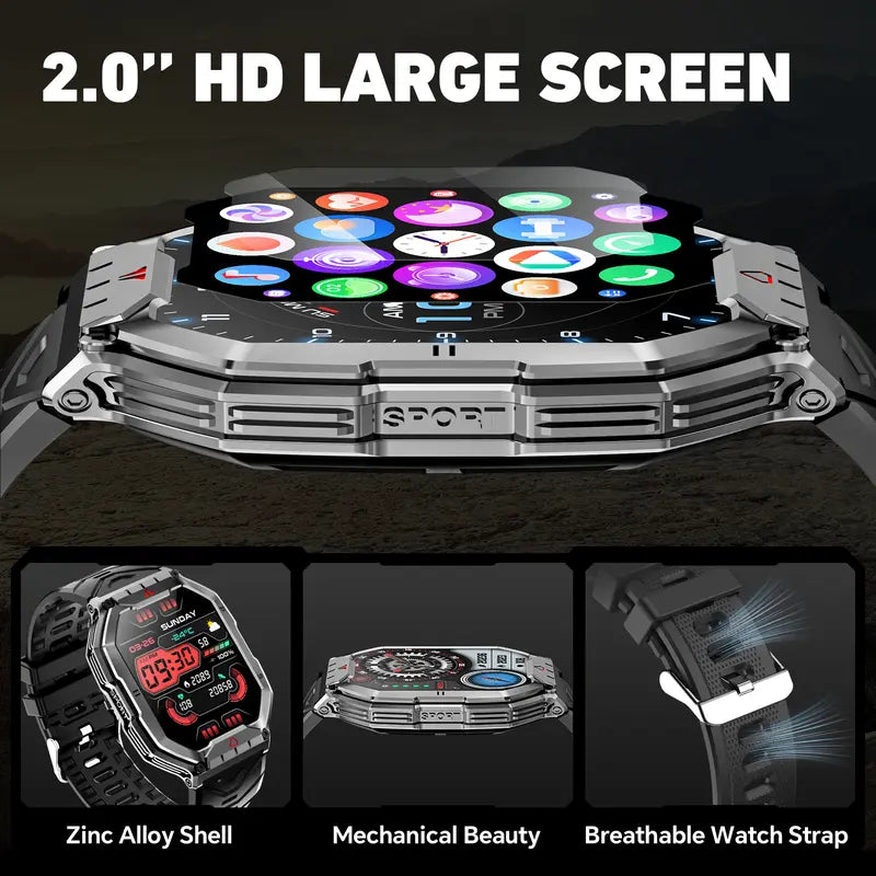 Smart Watch for Men – 2.1" Ultra Large HD AMOLED Display, Make/Answer Calls, Military-Grade, Waterproof, Voice Assistant, Compatible with Android & iOS, Fitness Tracker