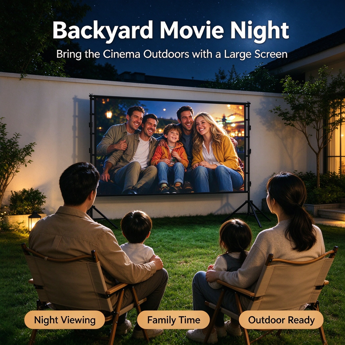 Outdoor Floor-Standing Tripod Projector Screen - Open-Air Movie Dual-Bracket Projector Screen, Home Anti-Light Screen