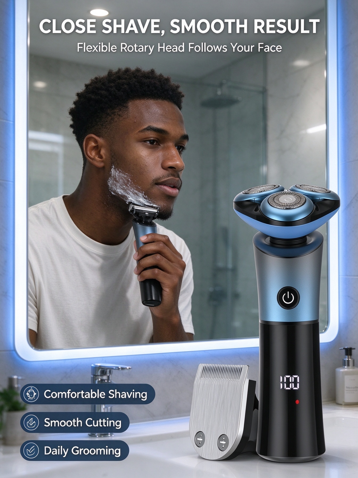 Electric Rotary Shaver - Smart 3D Floating Head, Fully Washable, USB Rechargeable Men's Beard Razor