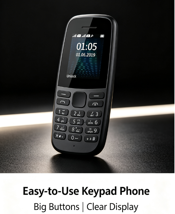 105 Senior Cell Phone – GSM Unlocked, Big Button, Dual SIM, SOS Key, FM Radio & Flashlight for Elderly