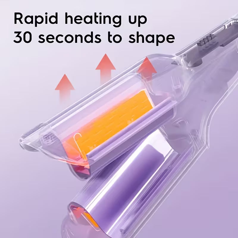 UK Plug 32mm Wave Curling Iron – Adjustable Temp, Deep U-Shaped Curls (Purple)