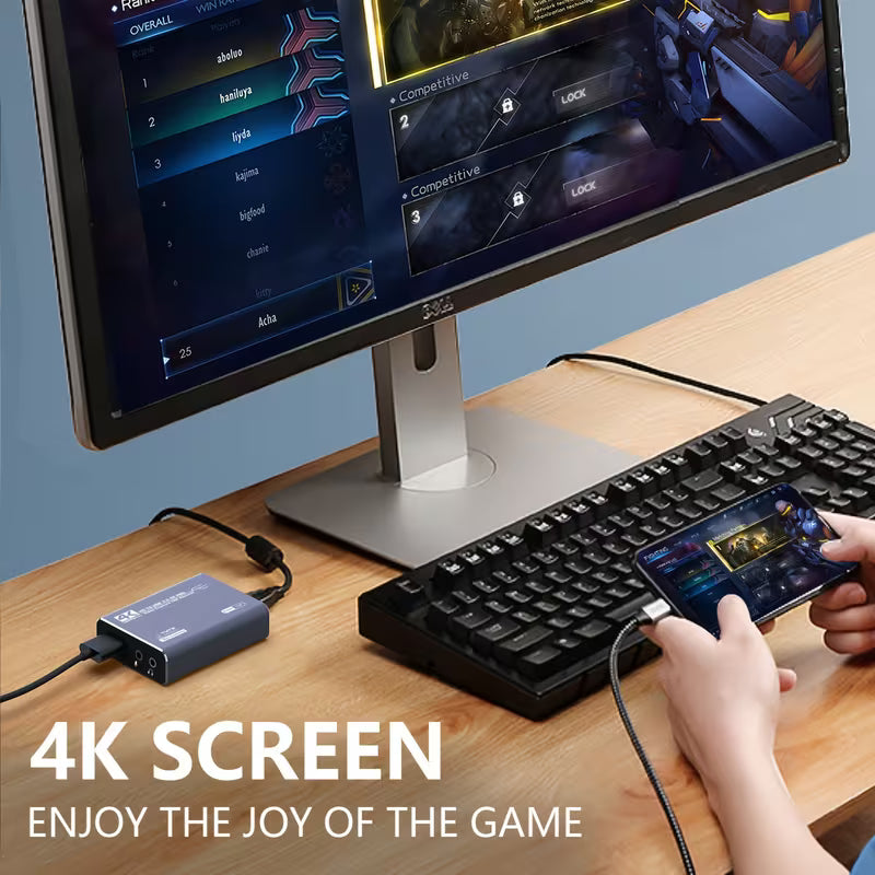 Aluminum Alloy Capture Card – 4K HDMI Loop Output, 1080P 60FPS with Mic for Gaming & Live Streaming