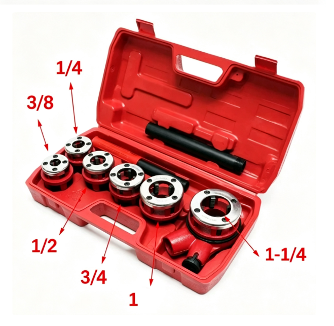Manual Ratchet Pipe Threader Kit with 6 Steel Dies 1/4"-1-1/4" - Threading Tool for Steel and Galvanized Iron Pipes