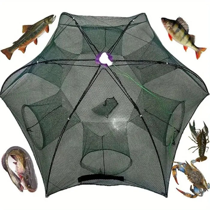 5-Piece Hexagonal Fish Trap Set - 6-Hole Design, Durable Nylon Mesh for Shrimp, Crabs and Fish, Portable Outdoor Fishing Gear
