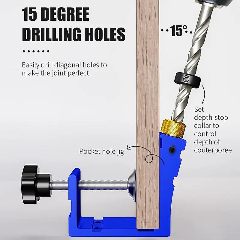 Woodworking Pocket Hole Jig Set – 46-Piece, 15° Precision Angle Tool Kit, Ideal for DIY & Professional Carpentry