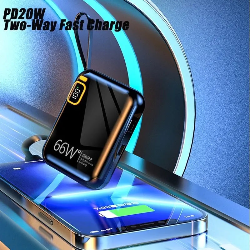 66W Super Fast Charging 10000mAh Power Bank - Portable Charger with Built-in Cable and PD3.0 Technology