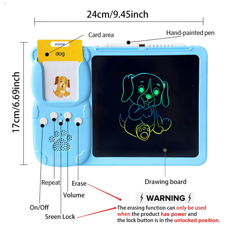 Blue 2 in 1 Learning Card Machine, 510 Words LCD Writing Board Toy with Talking Flash Cards, Educational Toy for Kids, Birthday Gift