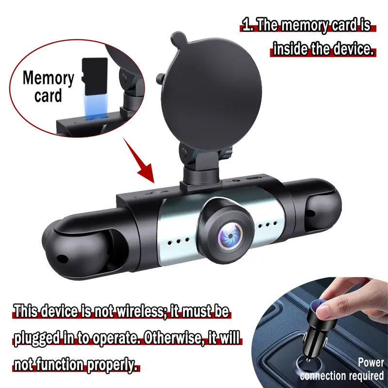 4 Channel Car Dash Cam – 1080P Car DVR with 64GB Memory Card – Plug & Play (Not Wireless) – Night Vision, 24/7 Parking Mode – Front, Rear, Left & Right Dashcam