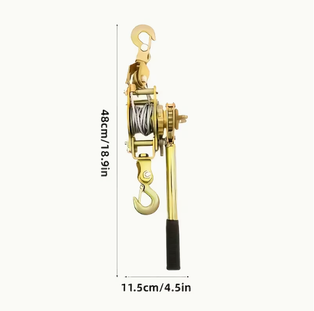 Heavy-Duty Manual Winch with Steel Cable & 2 Hooks – 2-Ton Capacity, Portable, for Cargo Binding, Trailer & Equipment Transport