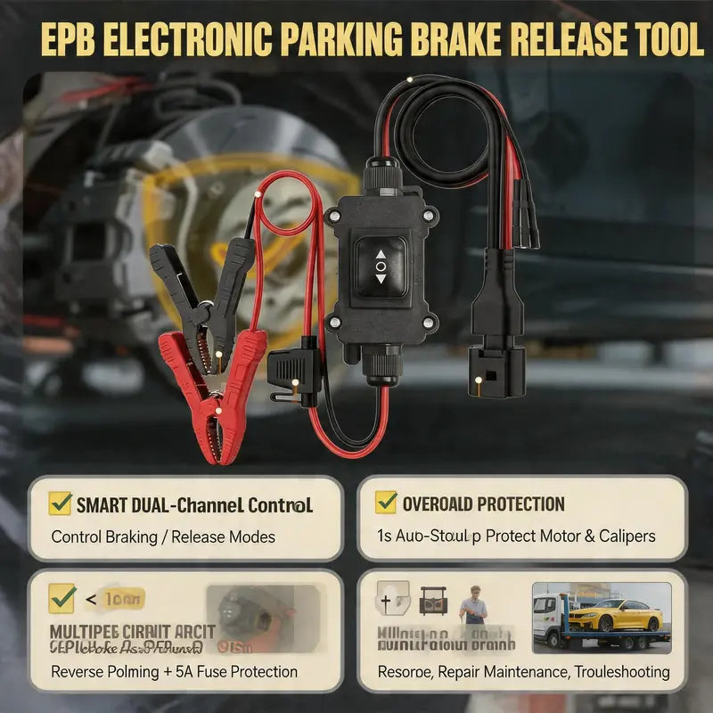 Universal EPB Emergency Release Tool for Automotive – 40A Over-Current Protection, Dual-Channel Forward/Reverse Control for Electronic Parking Brake Reset & Release