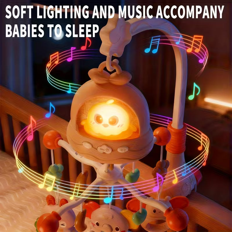 Baby Sensory Music Device – Detachable Animal Bells, Lullaby Night, 360° Rotation for Soothing Sleep