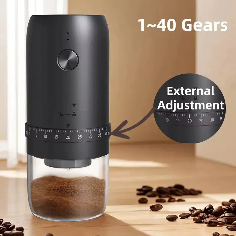 Portable Electric Coffee Grinder – Rechargeable, 40-Gear External Adjustment, Perfect for Home, Vacation & Travel