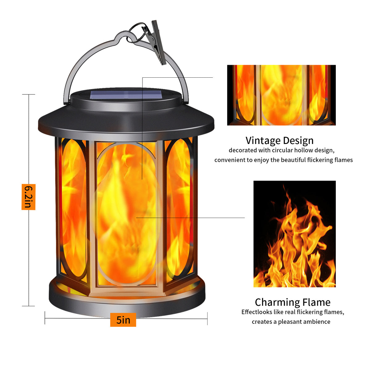 2-Pack Solar Hanging Lanterns – IPX6 Waterproof, Flickering Flame, Decorative Solar-Powered Lights for Garden, Yard, Patio, Path, Porch & Tree (Black)