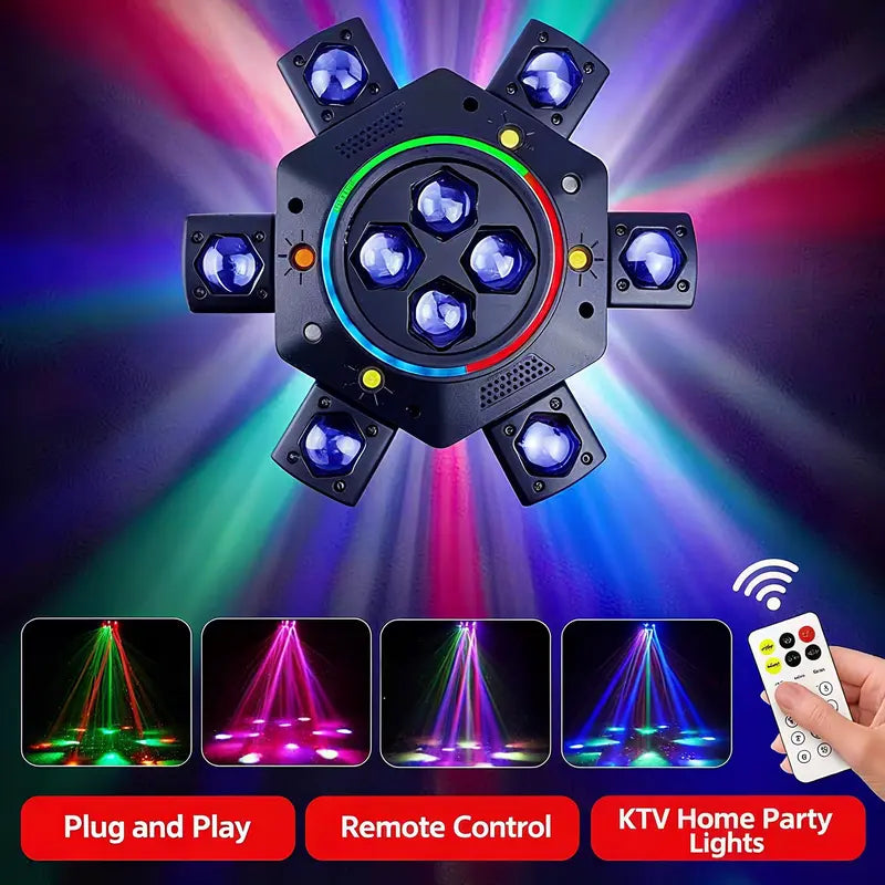 150W 6-Arm Moving Head DJ Lights - RGBW 6-in-1 LED Stage Fixtures with Strobe Beam, Remote Control and DMX512 for Weddings and Disco Events