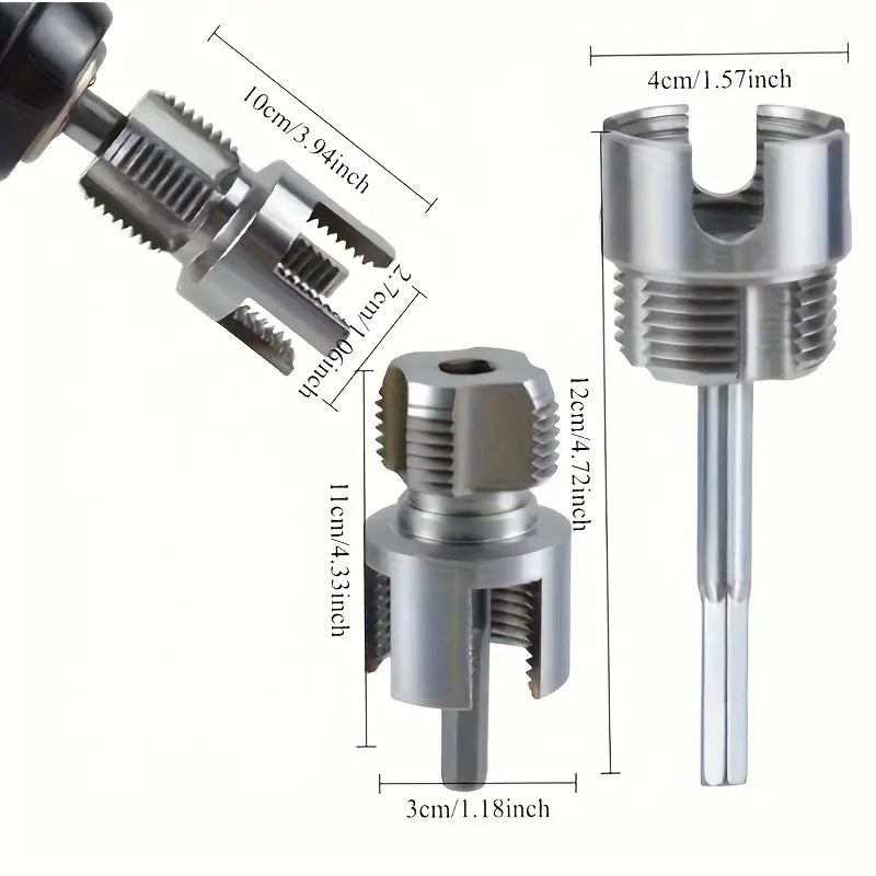 3-Piece Heavy-Duty Alloy Pipe Threading Tool Set - Electric Drill Compatible PVC/Plastic Pipe Threader for DIY & Professional Plumbing