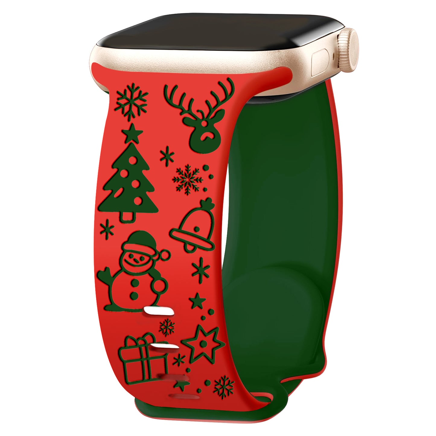 2 pcs Christmas Silicone Watch Strap – Two-Tone Snowman & Reindeer Design, Compatible with Apple Watch 42-49mm