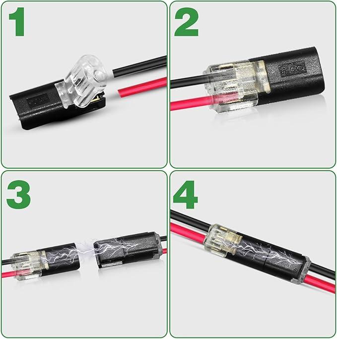 60Pcs 2 Pin Double-Wire LED Strip Connectors with Locking Buckle Low Voltage Fast Connect Plugs for Automotive & Strip Light Wiring