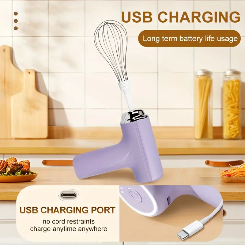 Rechargeable 3-Speed Hand Mixer – Multifunctional Kitchen Tool with 2 Whisk Attachments, Easy to Clean & Durable, Ideal for Baking & Daily Mixing
