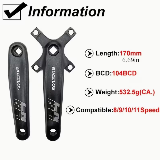 170mm Square Hole Crank – 104 BCD, for Single/Double/Triple Speed Crankset, Ultralight MTB Crank Part