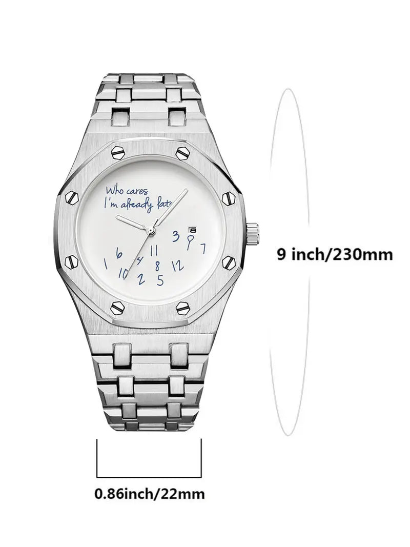 Men's Vintage Fashion Quartz Watch – Stainless Steel Round Dial, Graffiti Numbers, Casual Trendy Wristwatch, Ideal Gift