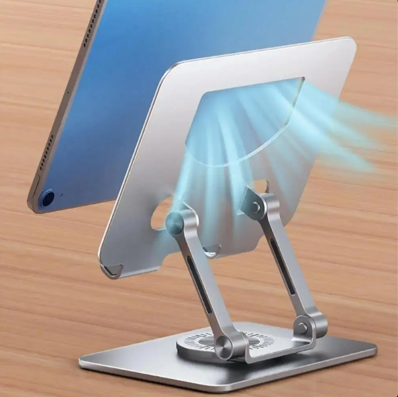 Silver 360° Rotatable Tablet Stand Holder, Adjustable Foldable Desktop Phone Stand, Compatible with 4.7-12 Inch Devices