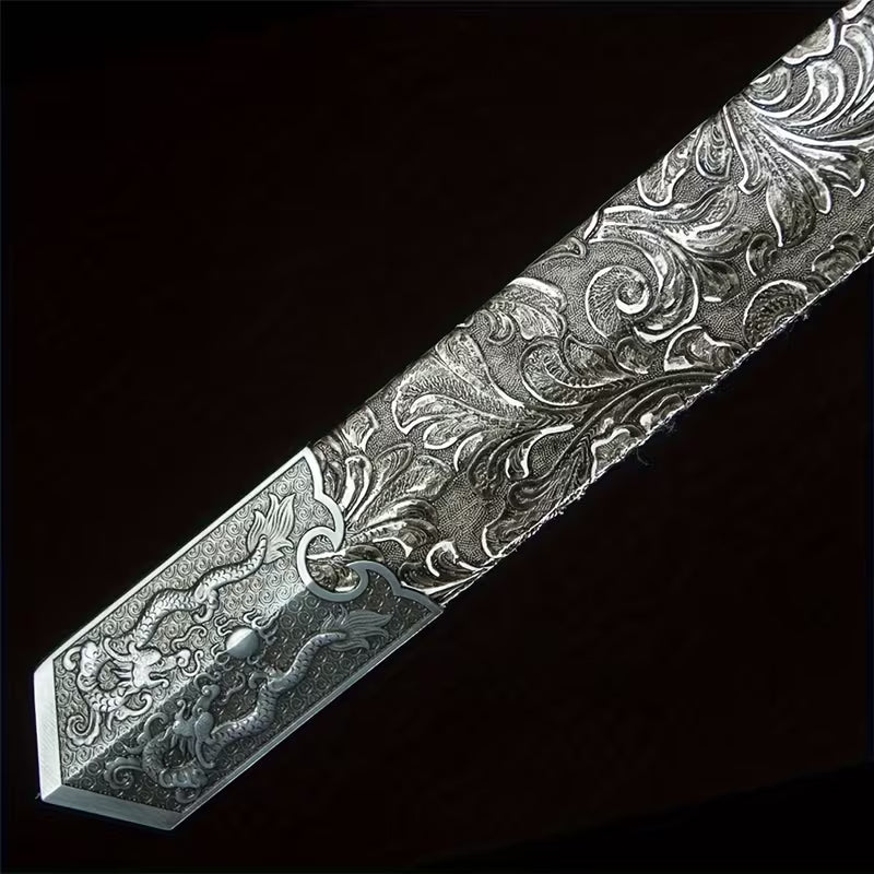 Longquan Shengyao War Sword – High Manganese Steel Full Tang, 106cm Overall Length, Unsharpened Safe Display, Han/Tang Style Collectible Cold Weapon