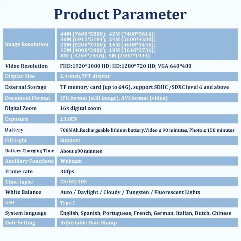 Digital Camera, 1080P & 44MP High Definition Camera, 32G Memory Card, 16X Digital Zoom, Durable Compact & Portable Digital Camera Photos For Teens & Beginners, Gift Camera auto-focus + 32GB memory card