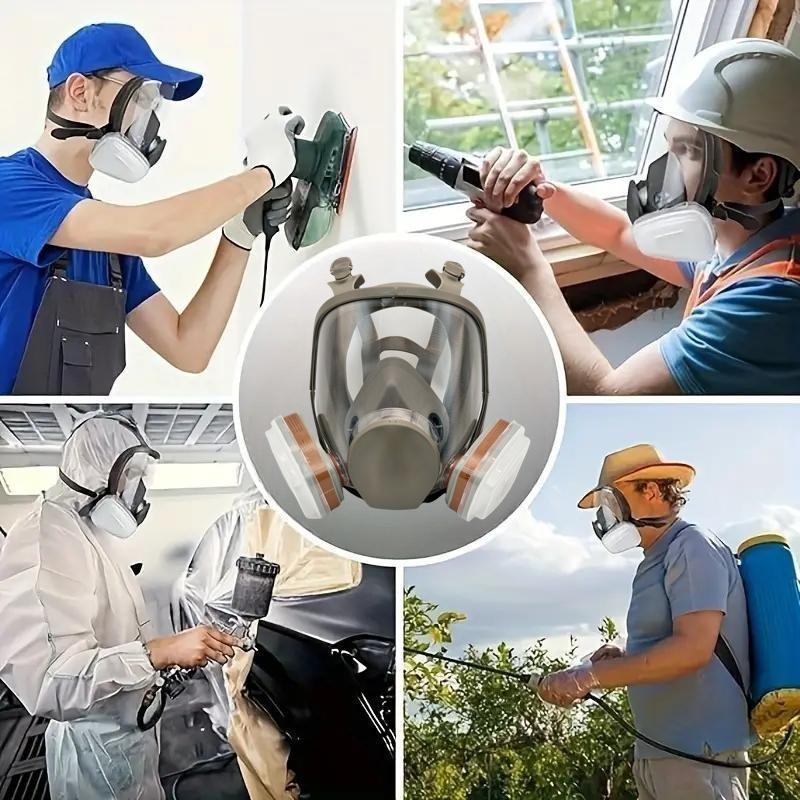 Reusable Full Face Mask with Filter Box, 1 Set 17-in-1 Anti Gas & Dust Resistant Full Face Mask, Anti-fog Full Face Mask for Painting, Woodworking, Construction, Grinding, Spraying, Chemicals, D