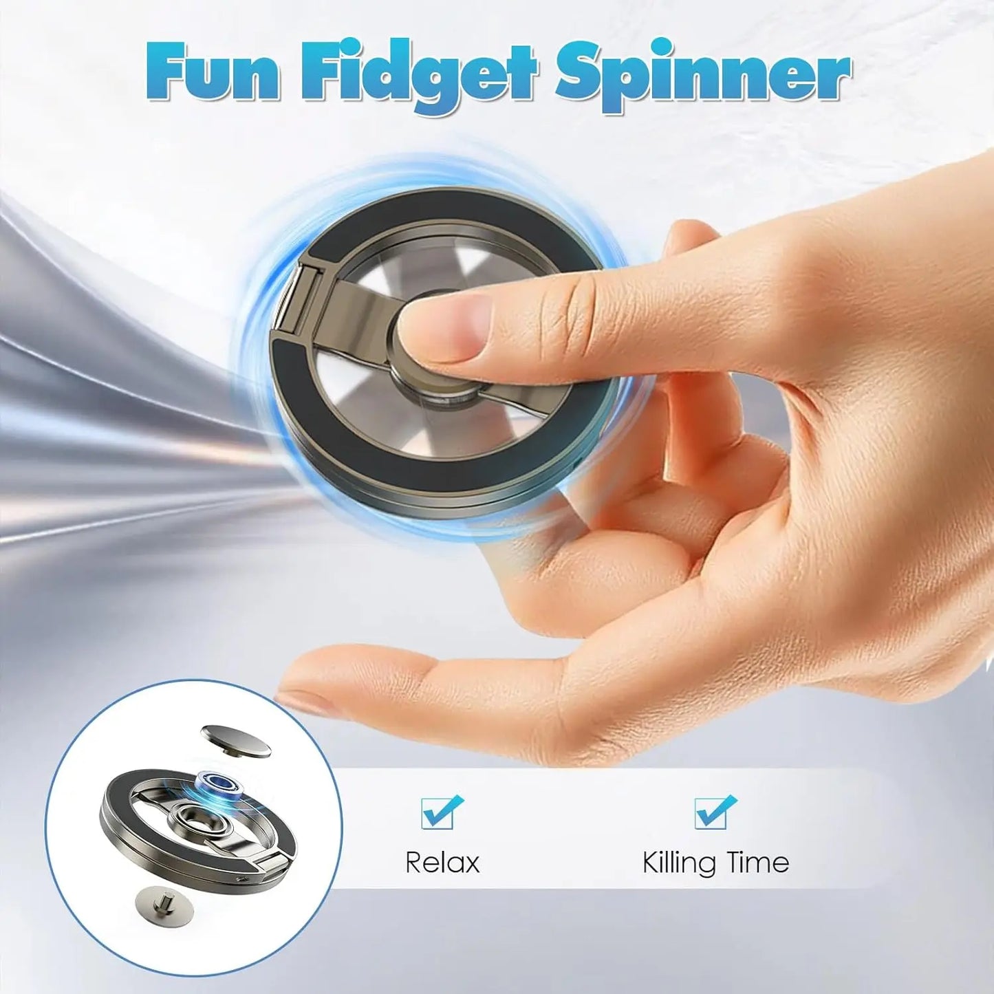 Magnetic Phone Stand & Fidget Spinner Combo, Dual Magnetic Ring Stand, Fidget Toys Adults, Foldable, 360° Rotation, Phone Holder Car, Desk Phone Stand, MagSafe Compatible, Stress Relief Accessory for Home/Office/Travel/Gym image 3