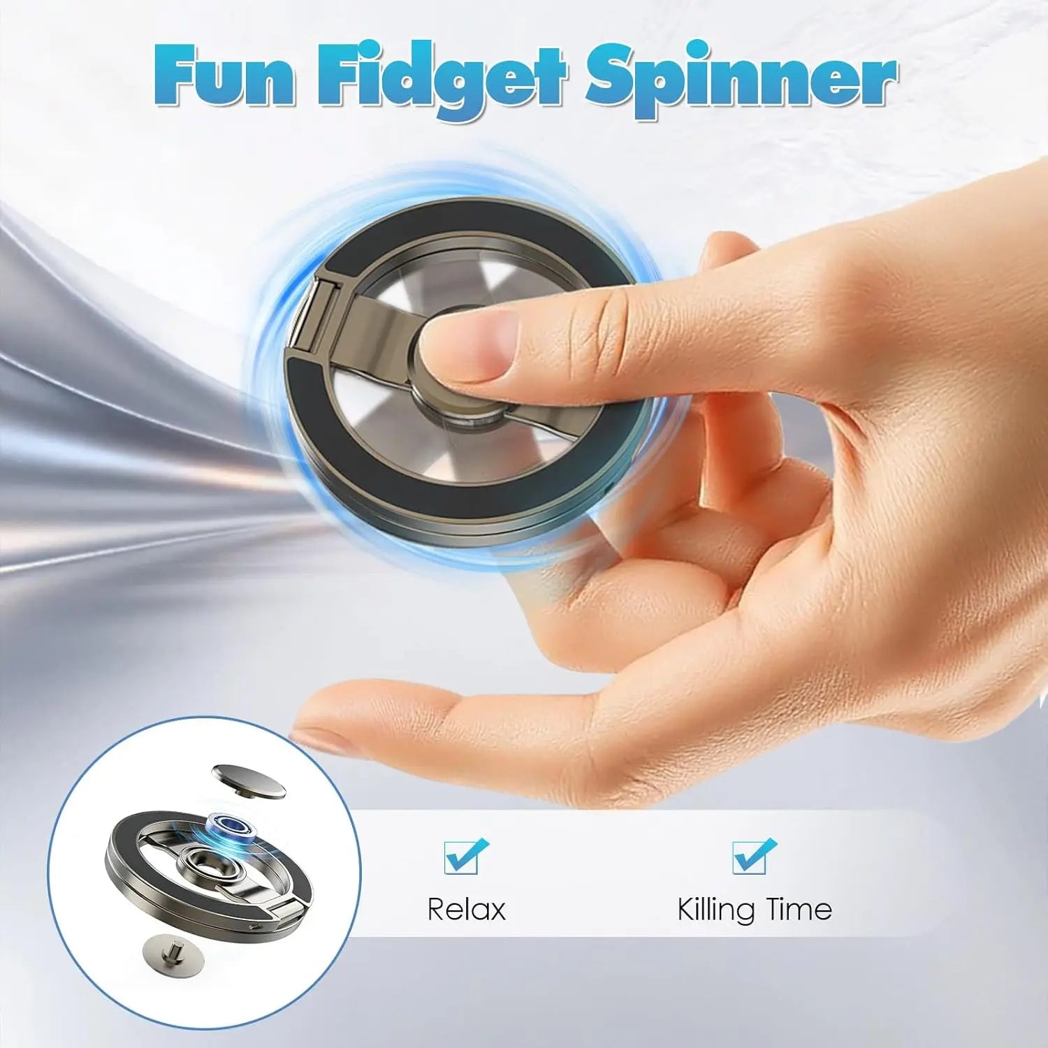 Magnetic Phone Stand & Fidget Spinner Combo, Dual Magnetic Ring Stand, Fidget Toys Adults, Foldable, 360° Rotation, Phone Holder Car, Desk Phone Stand, MagSafe Compatible, Stress Relief Accessory for Home/Office/Travel/Gym image 3