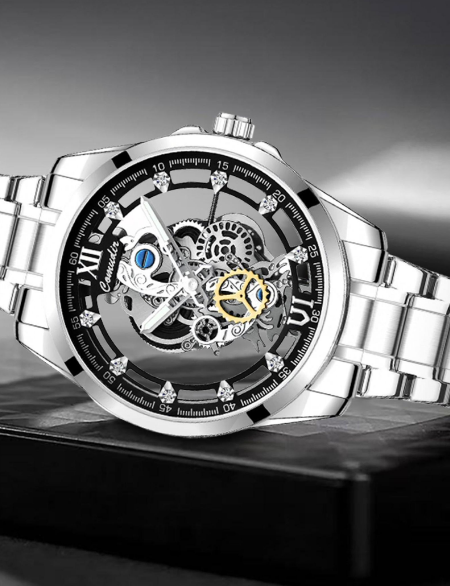 ⌚ Cash on Delivery ✨ BINBANG Men's Silver Color Steel Strap Dual-Sided Transparent Quartz Watch – Alloy Case, Analog Round Face – Luxury Trendy Sporty Casual Business Timepiece – Free Shipping